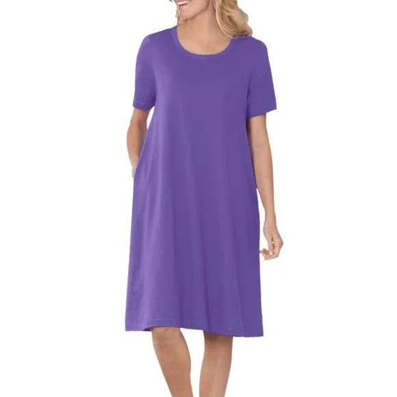 Woman Within Purple Crewneck Short Sleeve Tee Dress W/ Pockets NWT - Picture 5 of 5
